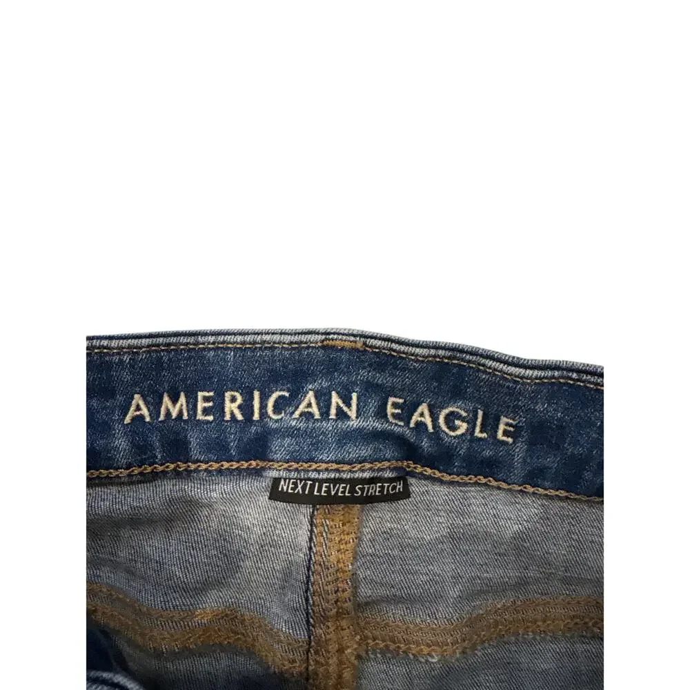 American Eagle Jeggings Womens 2 Long Blue Curvy Hi Rise Stretch Distressed